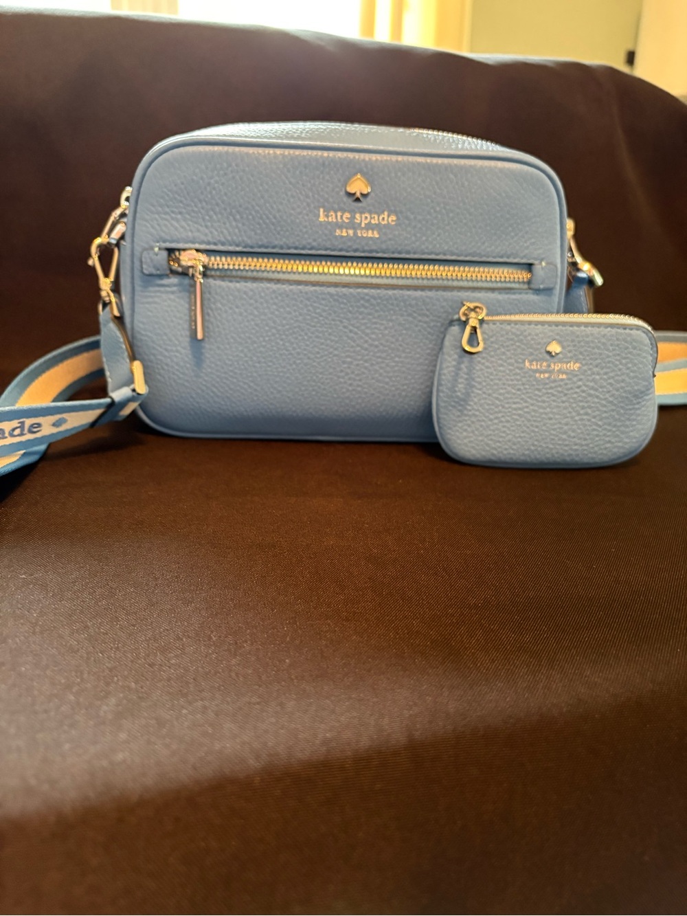 kate spade Sky Blue Pebbled Leather Crossbody with Coin Pouch